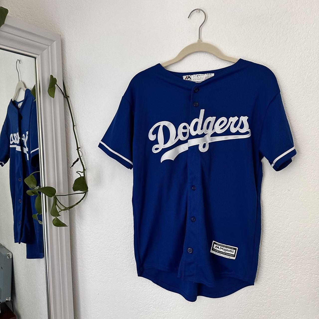 Blue LA Dodgers Button Up Jersey Kershaw-22 Size- - Depop