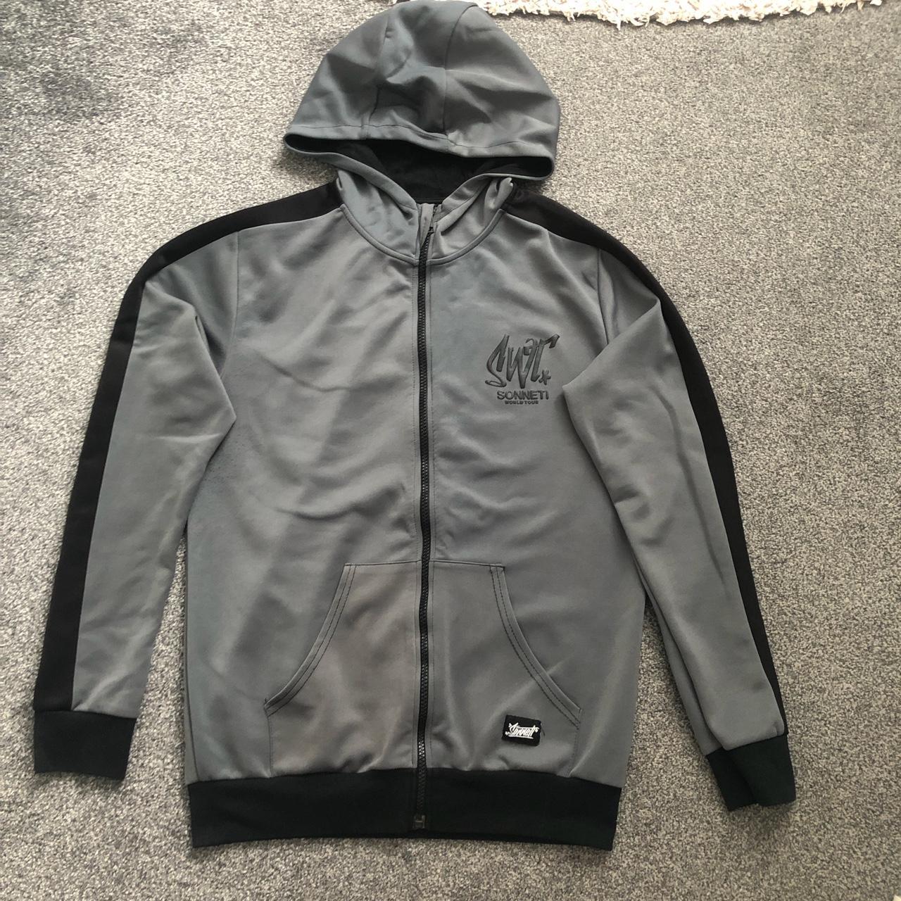 Grey and Black Boys Sonneti Zip-Up Hoodie Depop