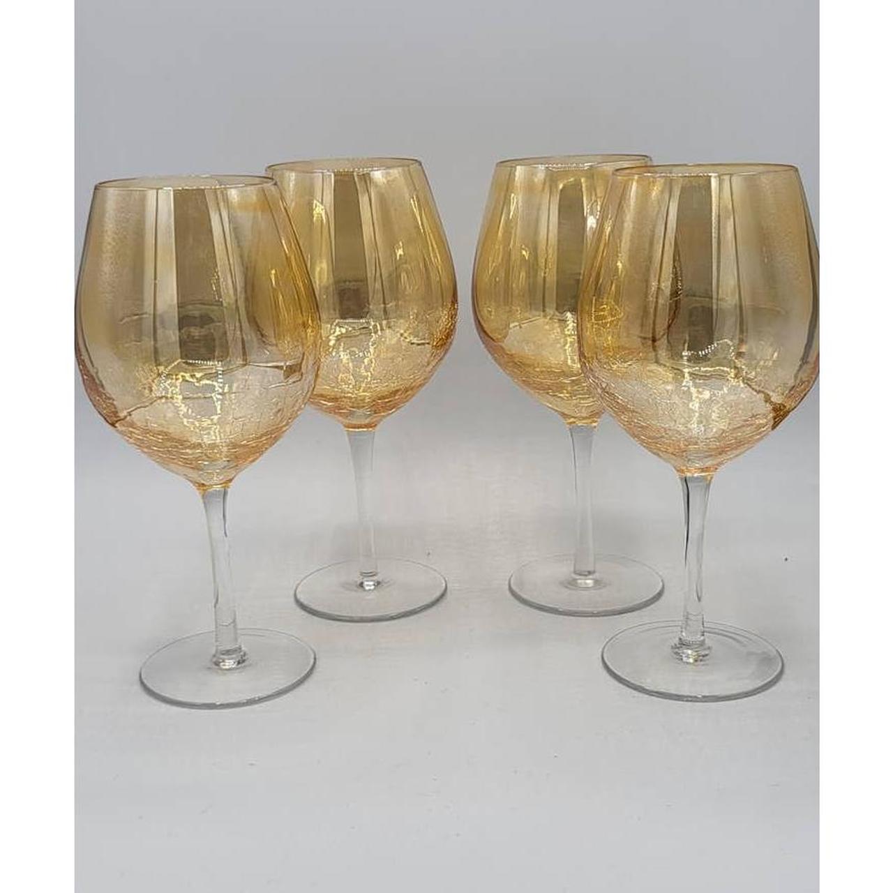 Golden Amber Luster Crackle Wine Goblet, Crackle Wine Glasses, Set of 4 