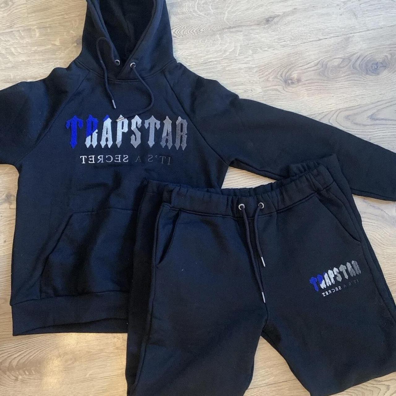 Trapstar tracksuit black and blue 100 authentic... Depop