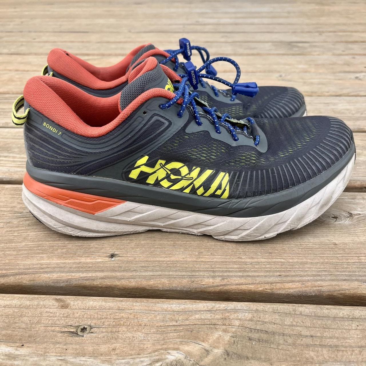 Hoka M Bondi 7 Running Shoe Grey with Red/Orange and... - Depop