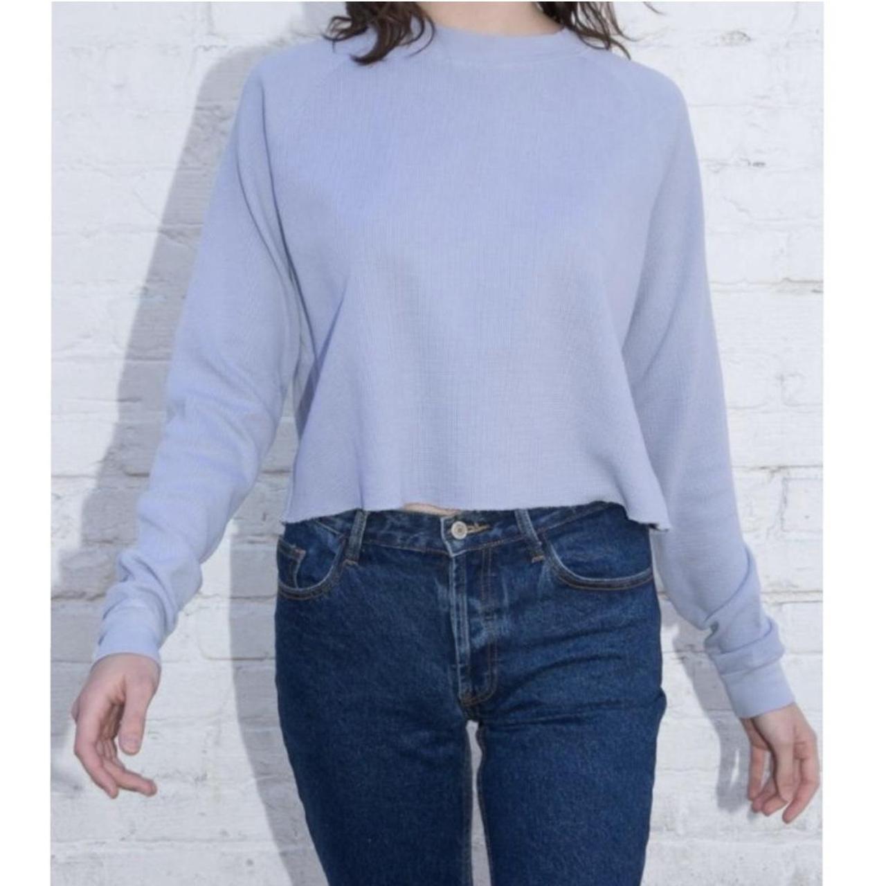 Brandy Melville Abigail Thermal Top Light Blue Size... - Depop