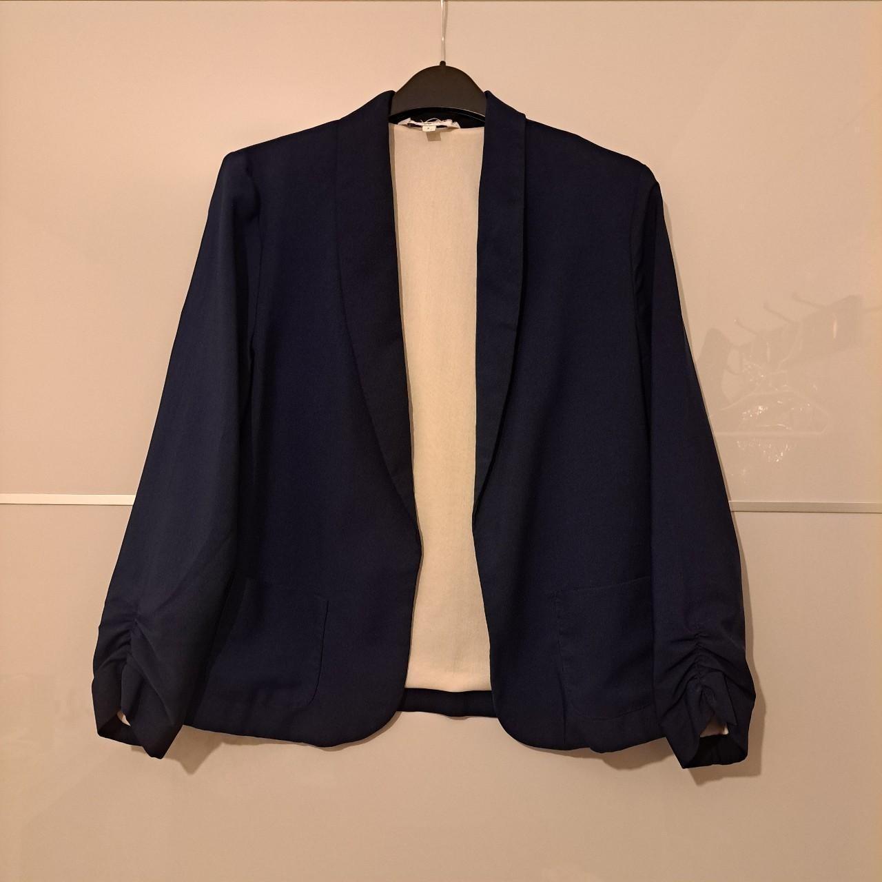 Navy ruched sleeve jacket best sale