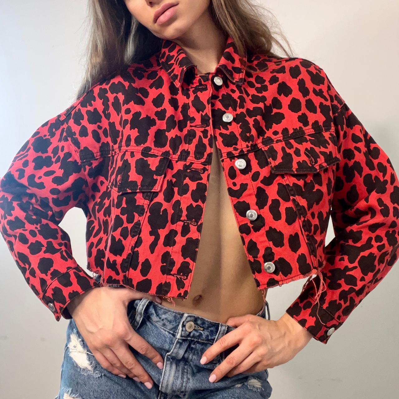 Topshop leopard 2024 denim jacket