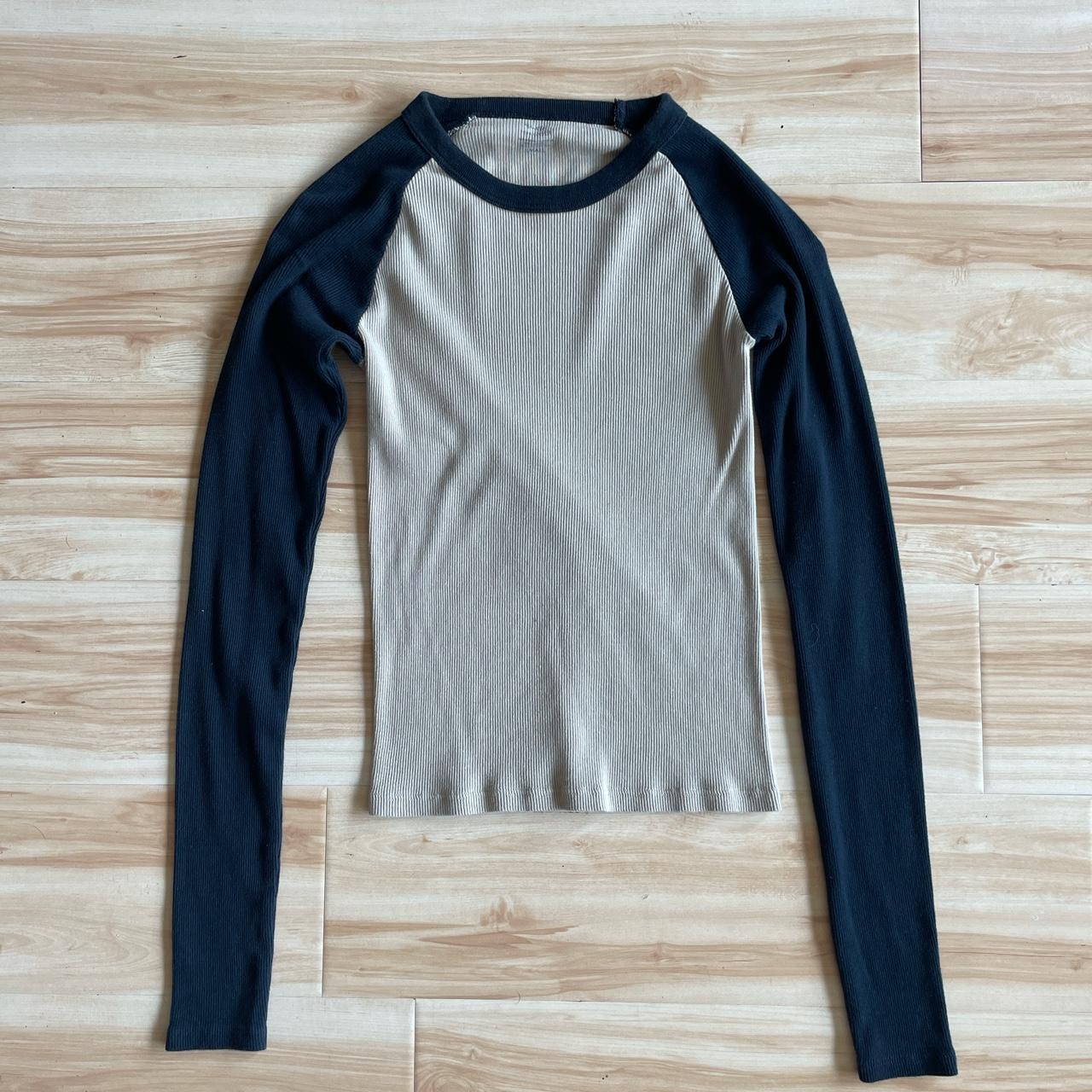 Brandy Melville Taupe and Navy Baseball Long Sleeve... Depop