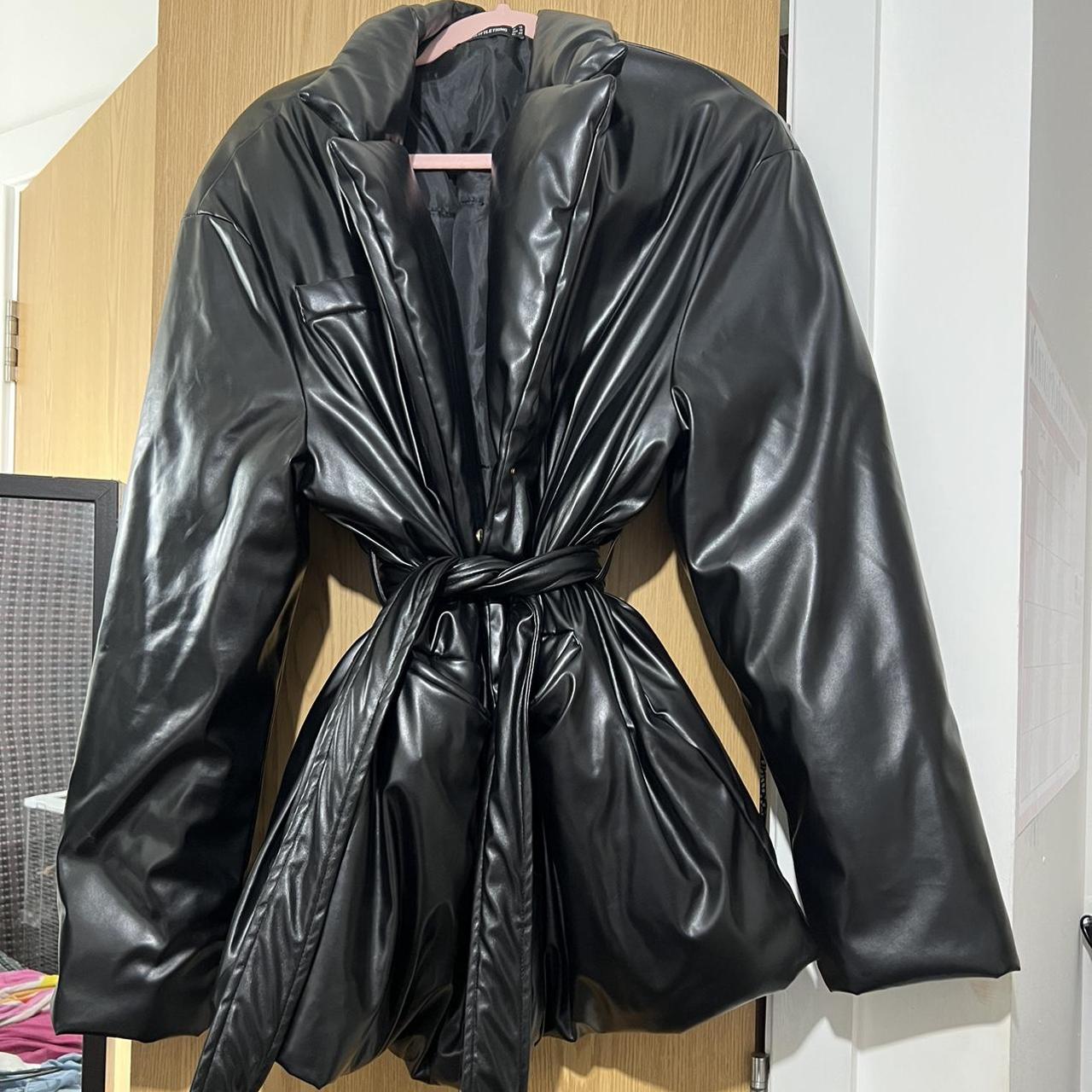 Faux Leather Puffer Jacket PLT SIZE 14 - Depop