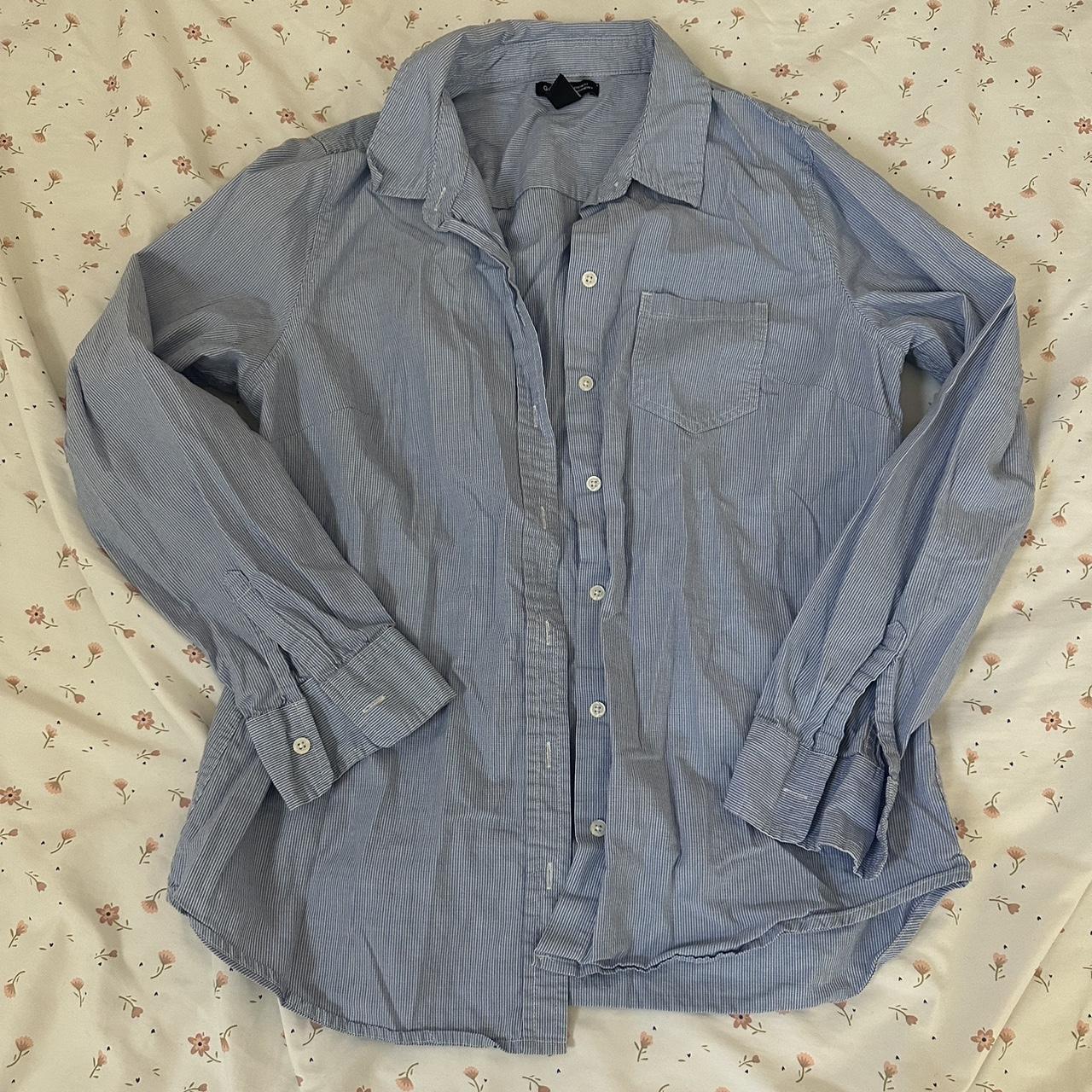 super cute blue striped button up! - Depop