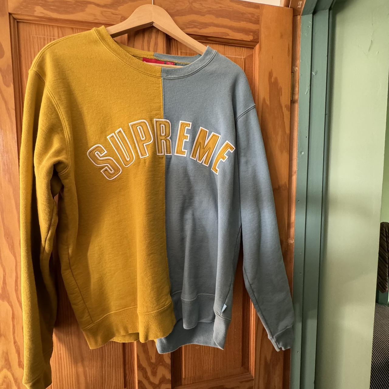 2386 Supreme FW18 Split Crewneck Sweatshirt Mustard... - Depop