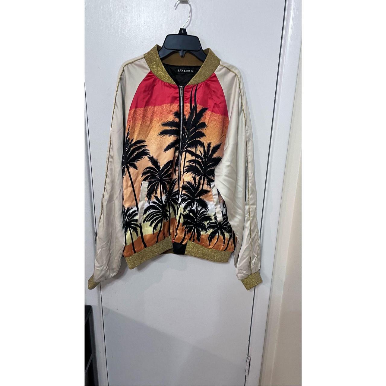 Lay Low Mens Full Zip Jacket Palm Print Gold Orange... - Depop