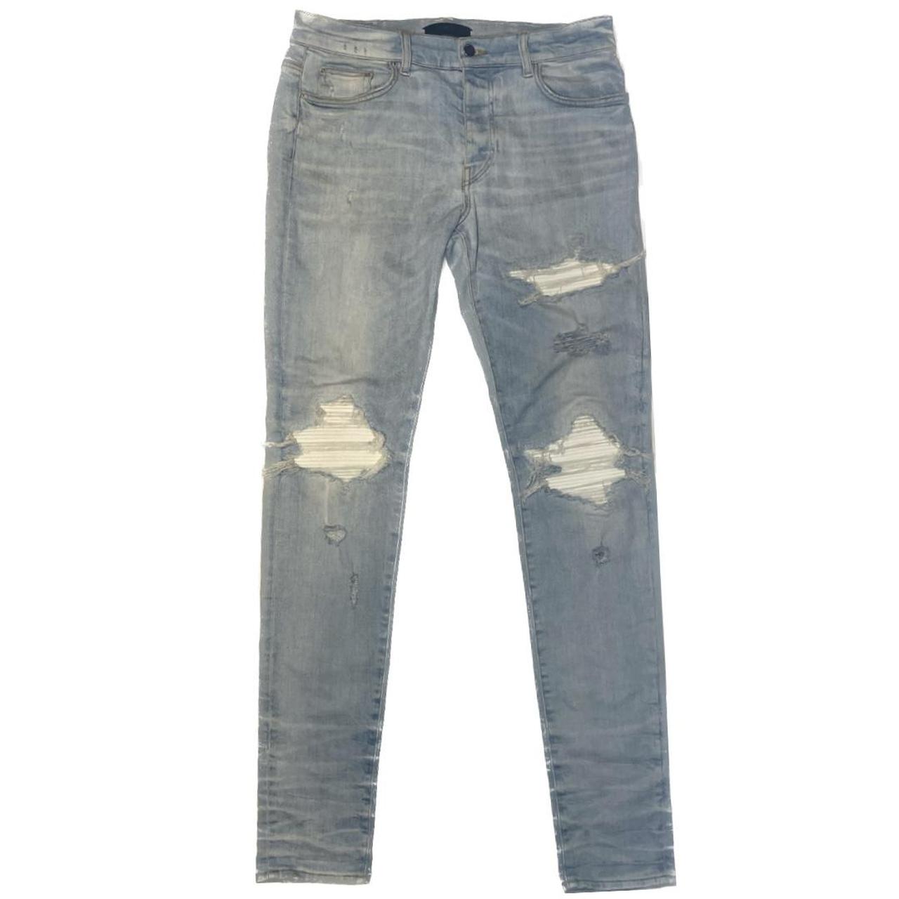Amiri MX1 Leather Patch Skinny Classic Jeans - Size... - Depop