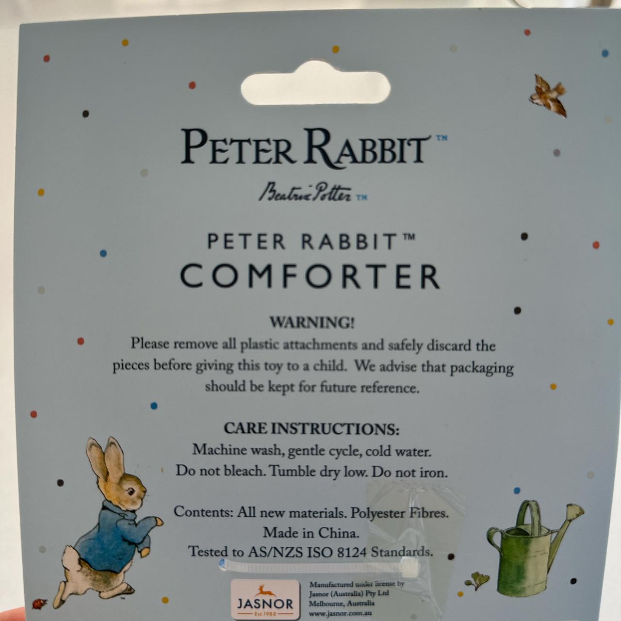 Peter Rabbit blue comforter. Never used as we had