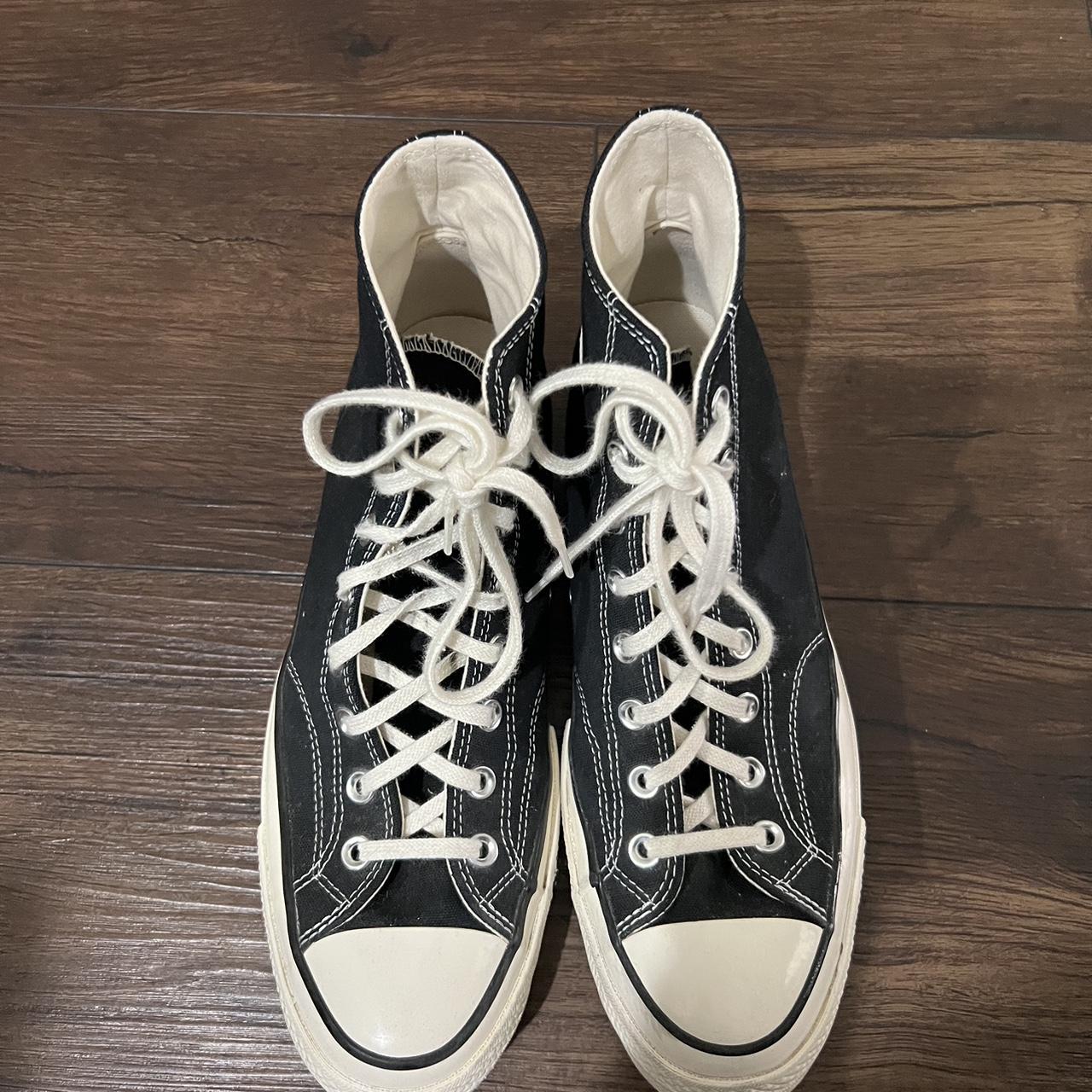 Converse Men's Black and Cream Trainers | Depop