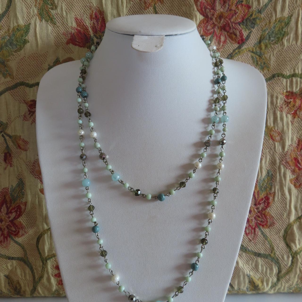 Dainty vintage Y2K beaded whimsigoth necklace. Minty... - Depop