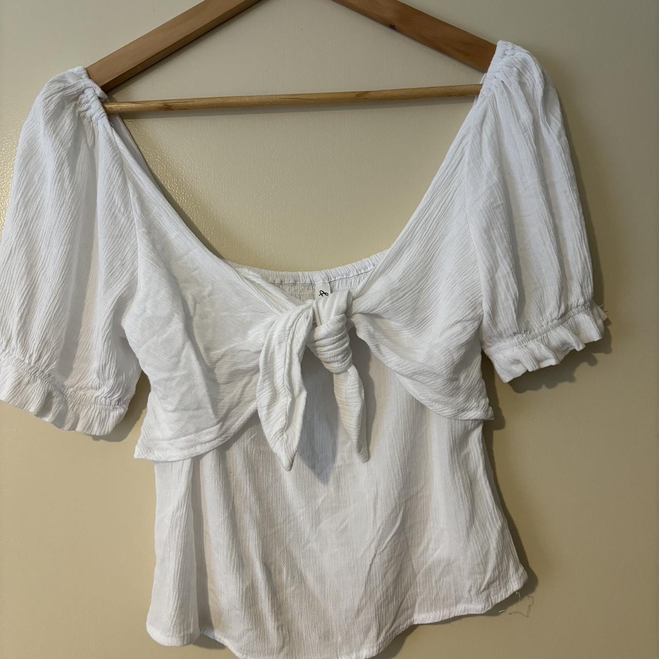 Off shoulder tie front detail white boho top... - Depop