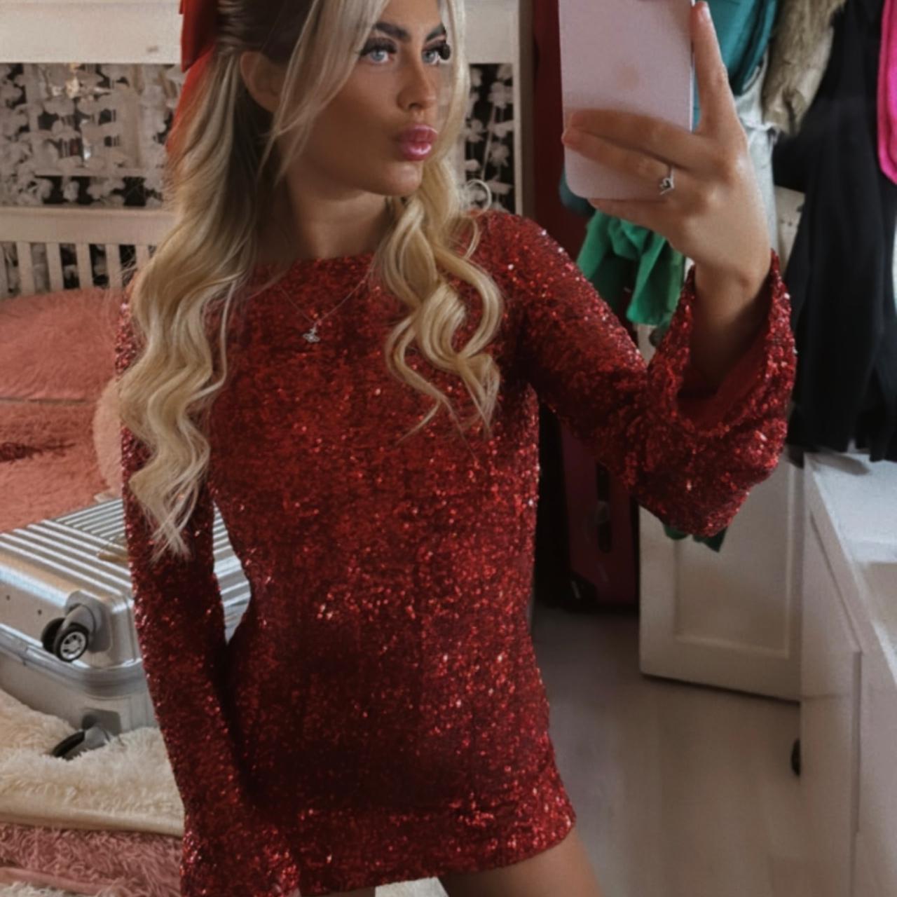 Sorelle red glitter backless dress Xs - Depop