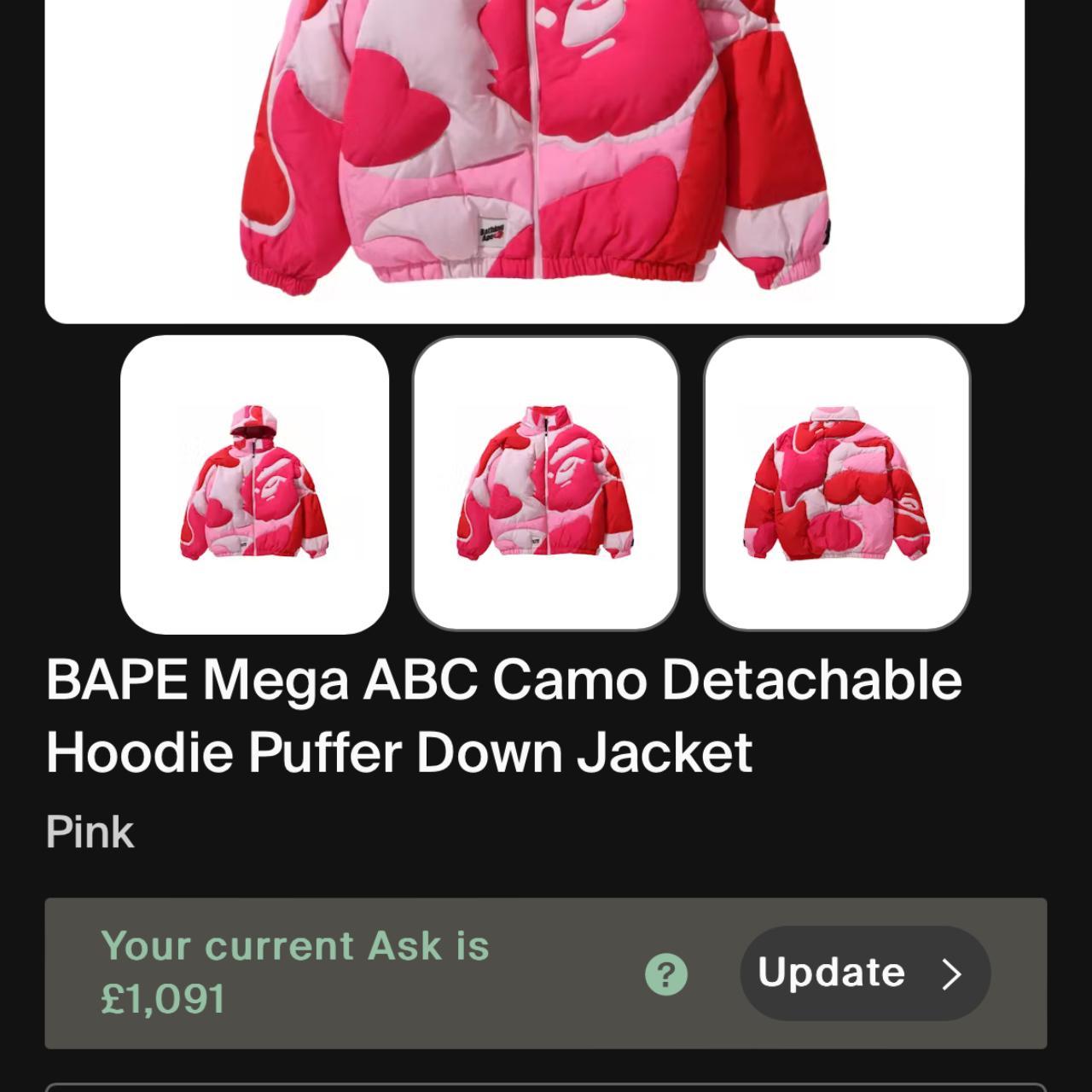 ジャケット・アウター Bape Mega Pink Camo Puffel Down L BAPE Mega ABC Camo Detachable Hoodie Puffer Down Jacket Pink