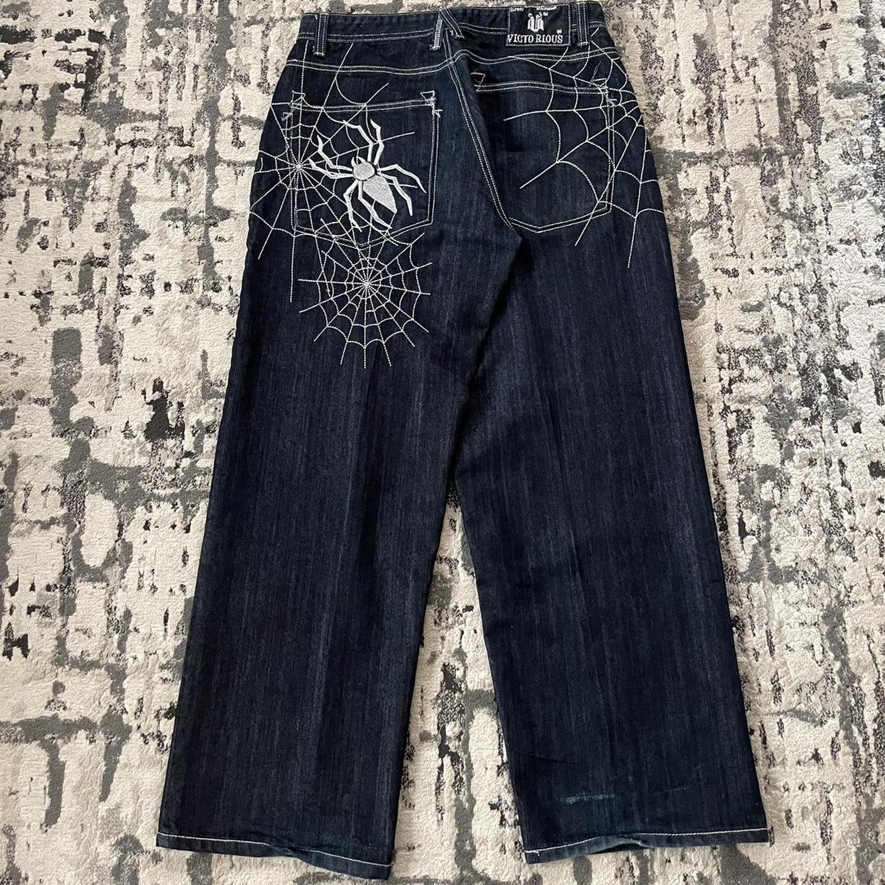 crazy hard baggy victorious spider web jeans front... Depop