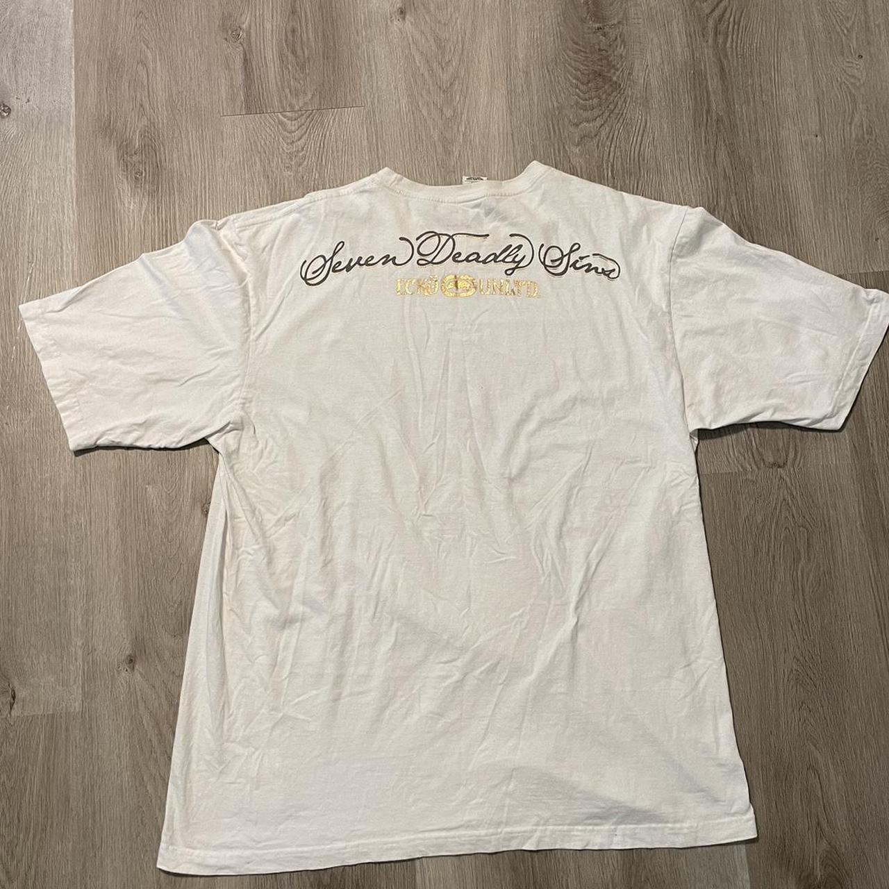 y2k baggy white and gold ecko untld shirt all sorts... - Depop