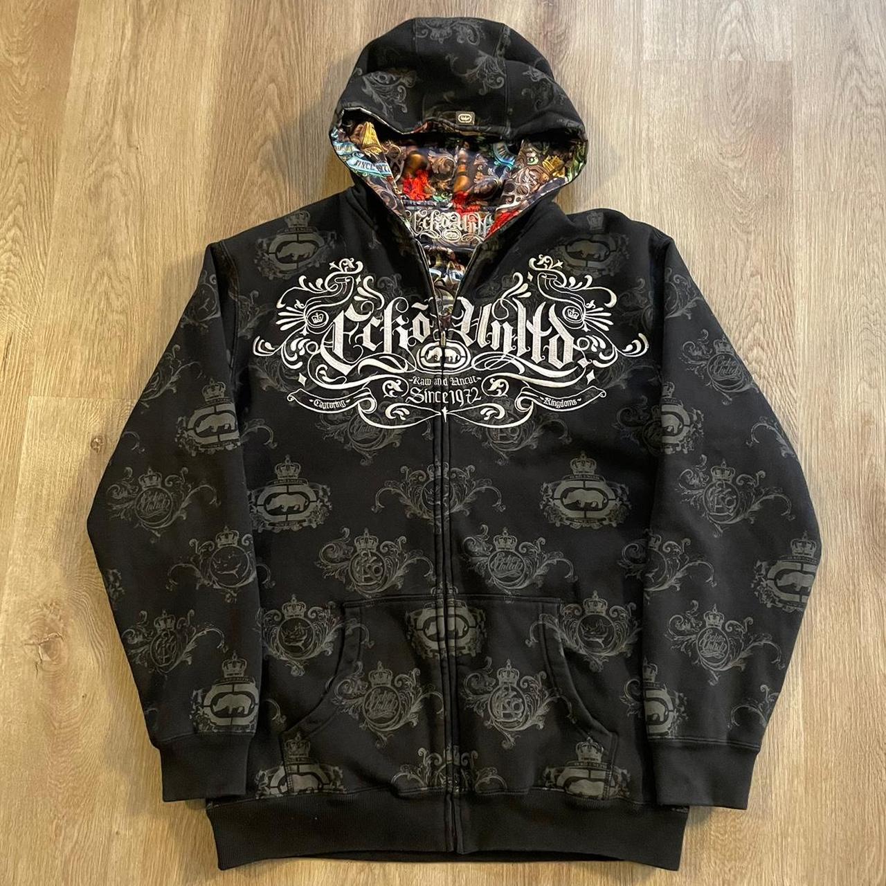 -crazy rare y2k grunge affliction style aop ecko... - Depop