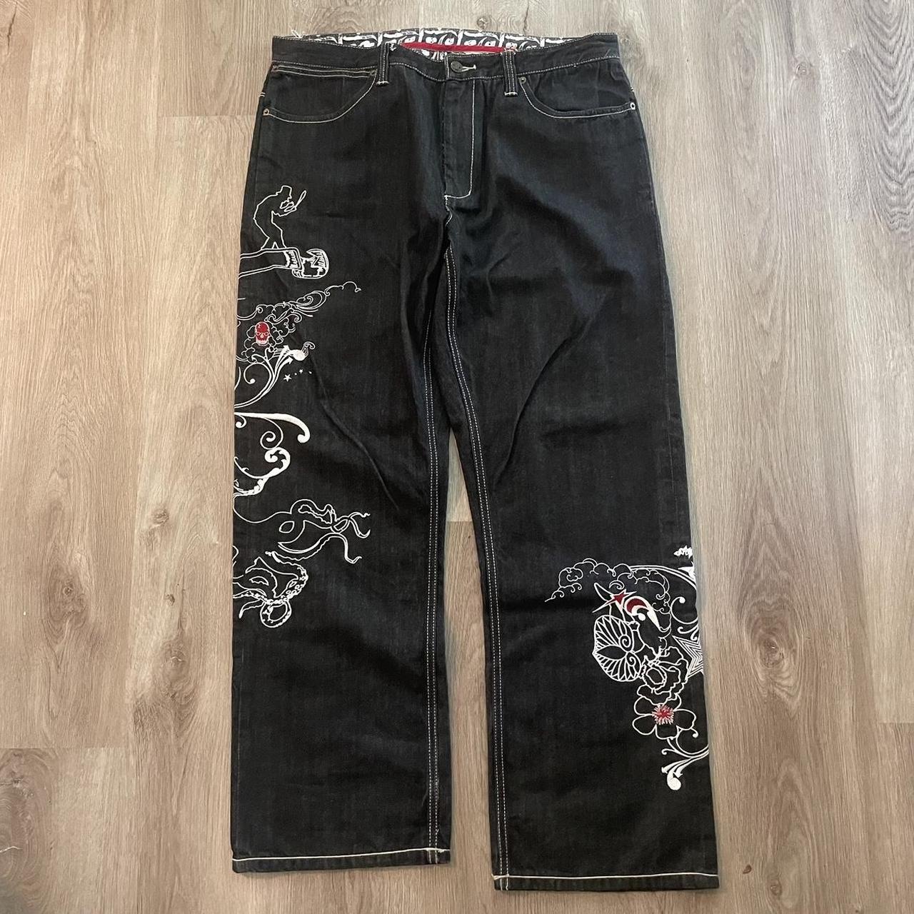 -crazy y2k grunge skater baggy embroidered artful... - Depop