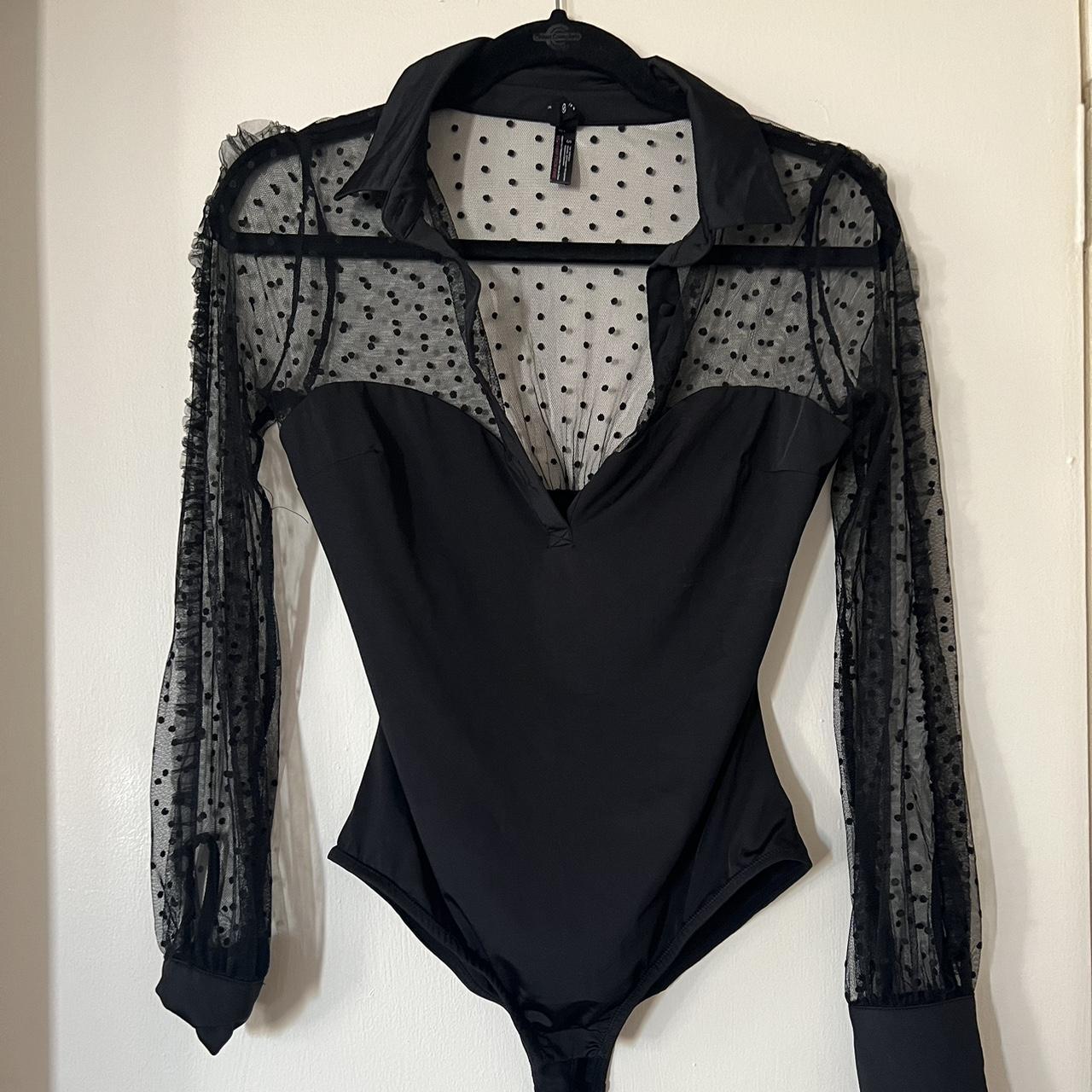 Thistle and spire black polka dot long sleeve body... - Depop