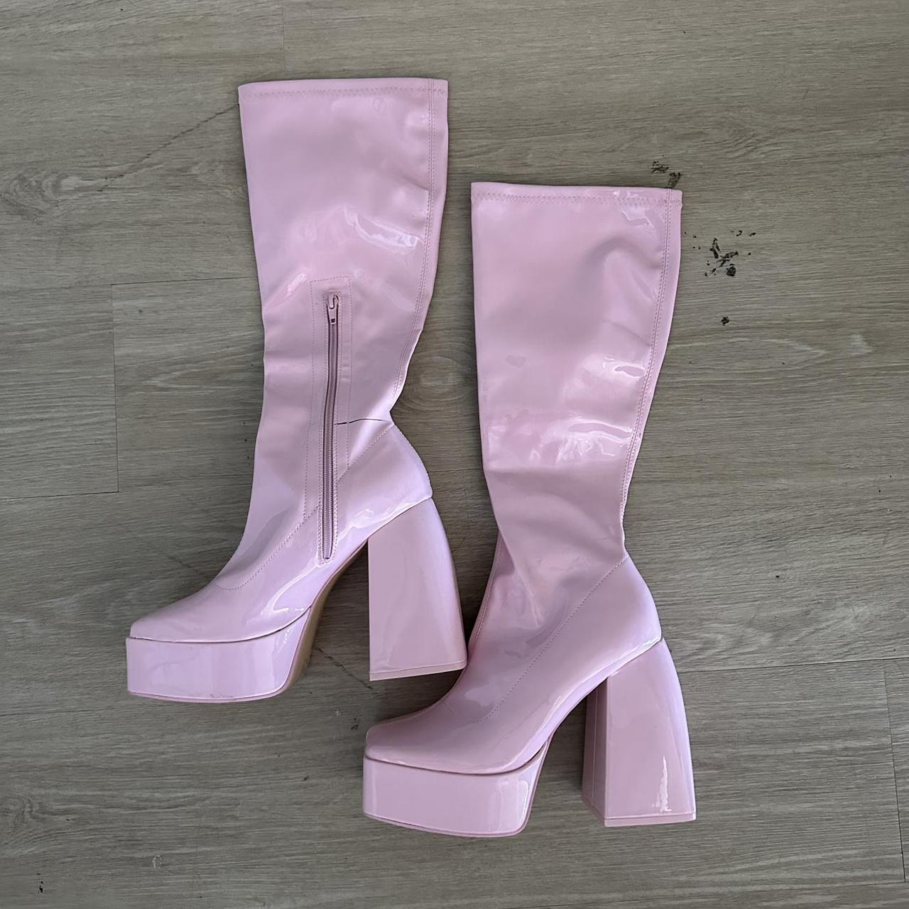 Dolls Kill Women's Pink Boots Depop