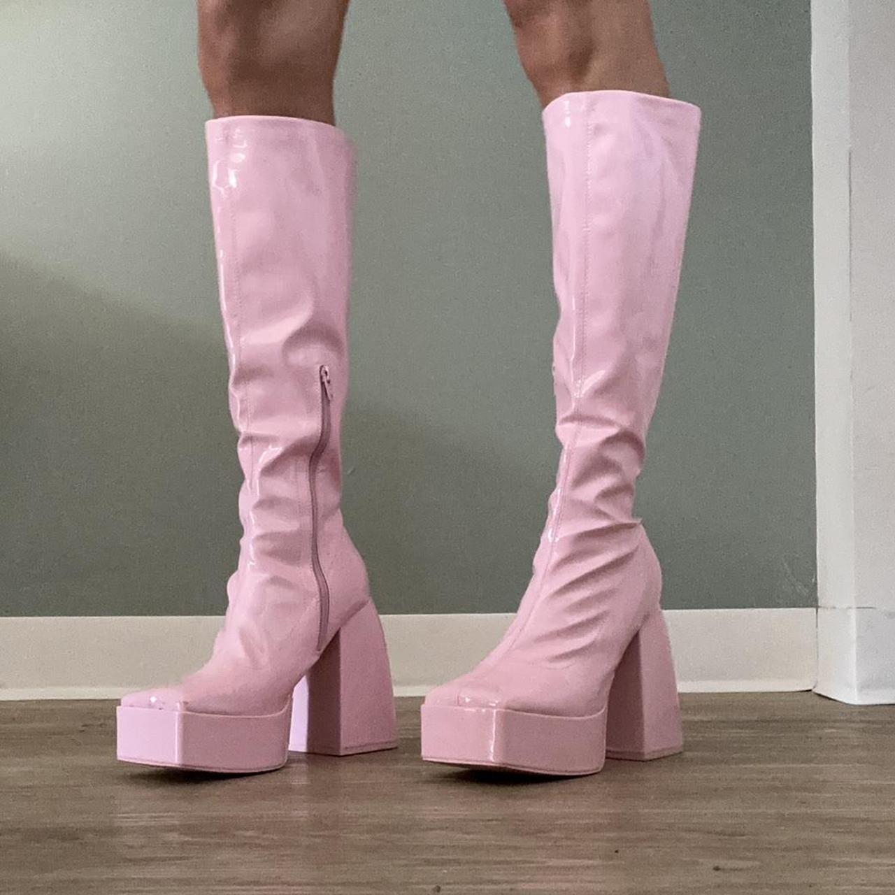 Dolls Kill Women's Pink Boots Depop