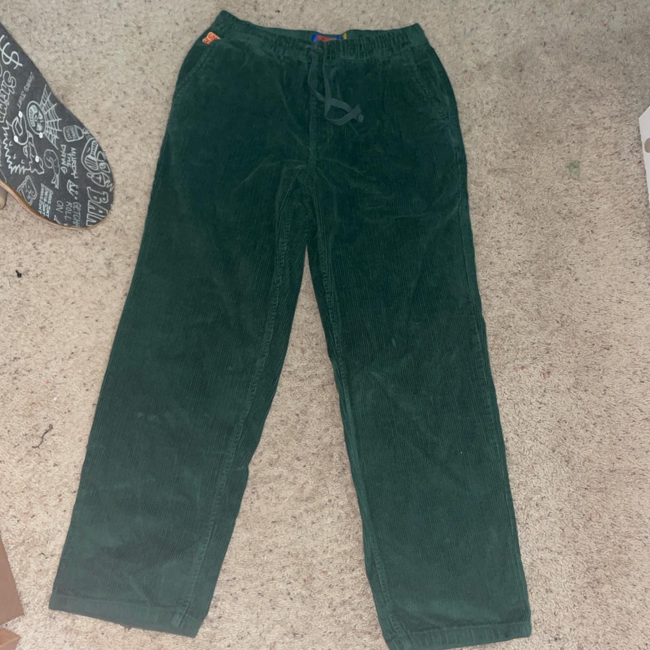 Green corduroy empyre pants with drawstring, size... - Depop