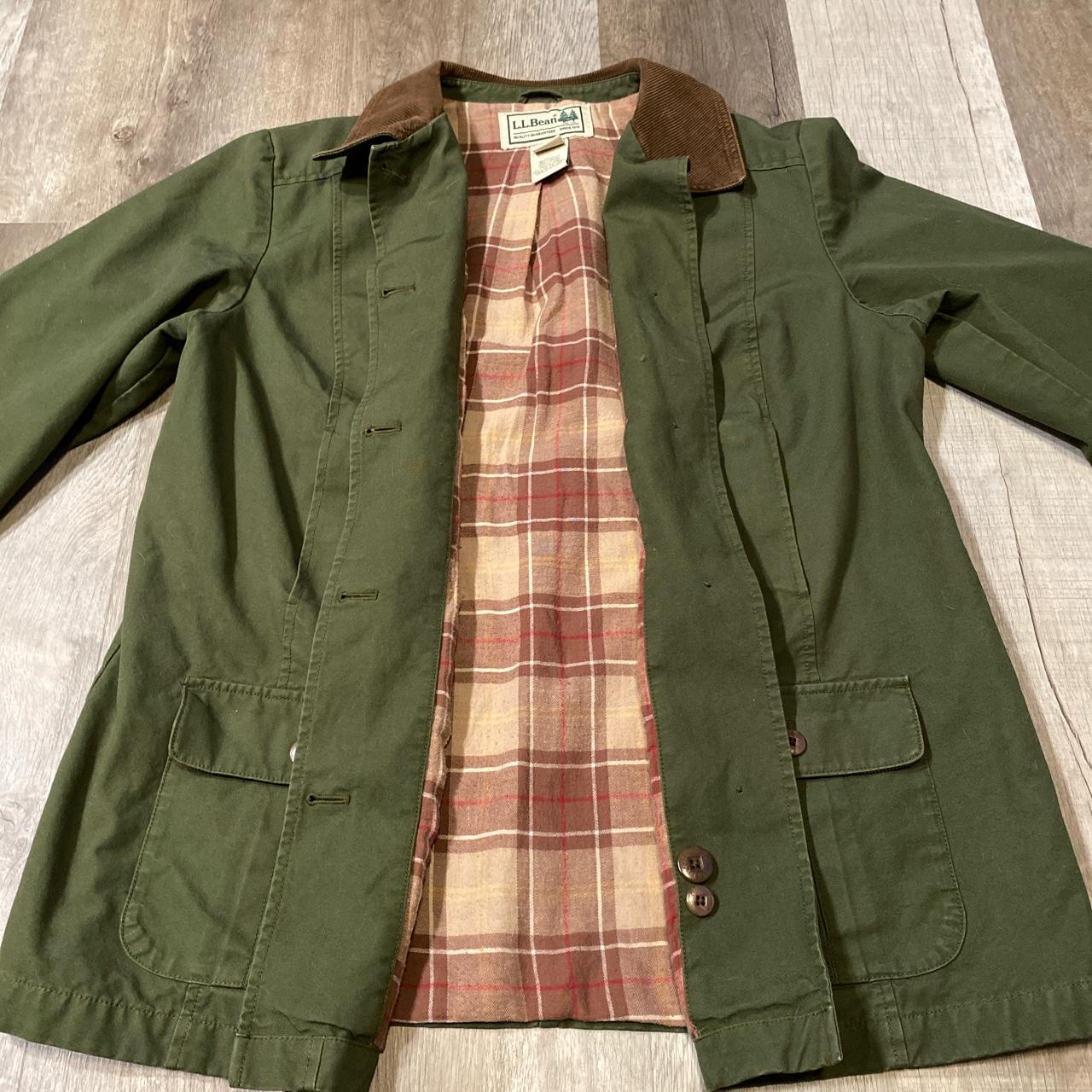 L.L.Bean Sage Green Flannel Lined Barn Chore Coat... - Depop