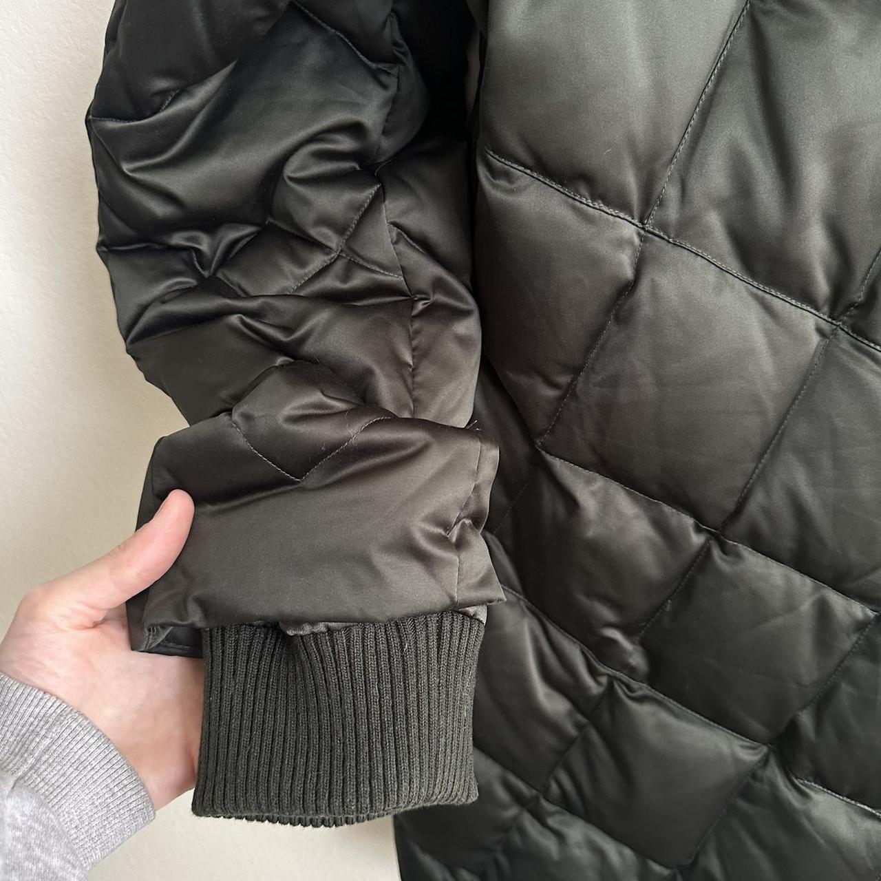 amazing dark green puffer jacket with satin... - Depop