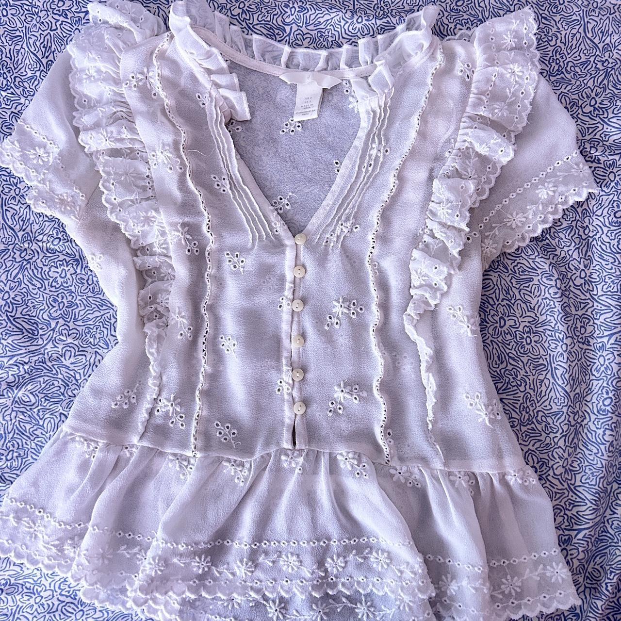 Cute White Eyelet Ruffle Blouse🤍🍄 very cottagecore,... - Depop