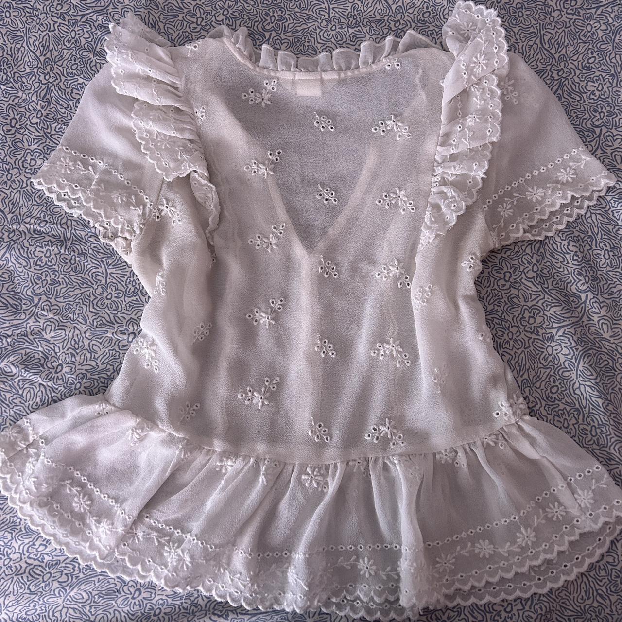 Cute White Eyelet Ruffle Blouse🤍🍄 very cottagecore,... - Depop