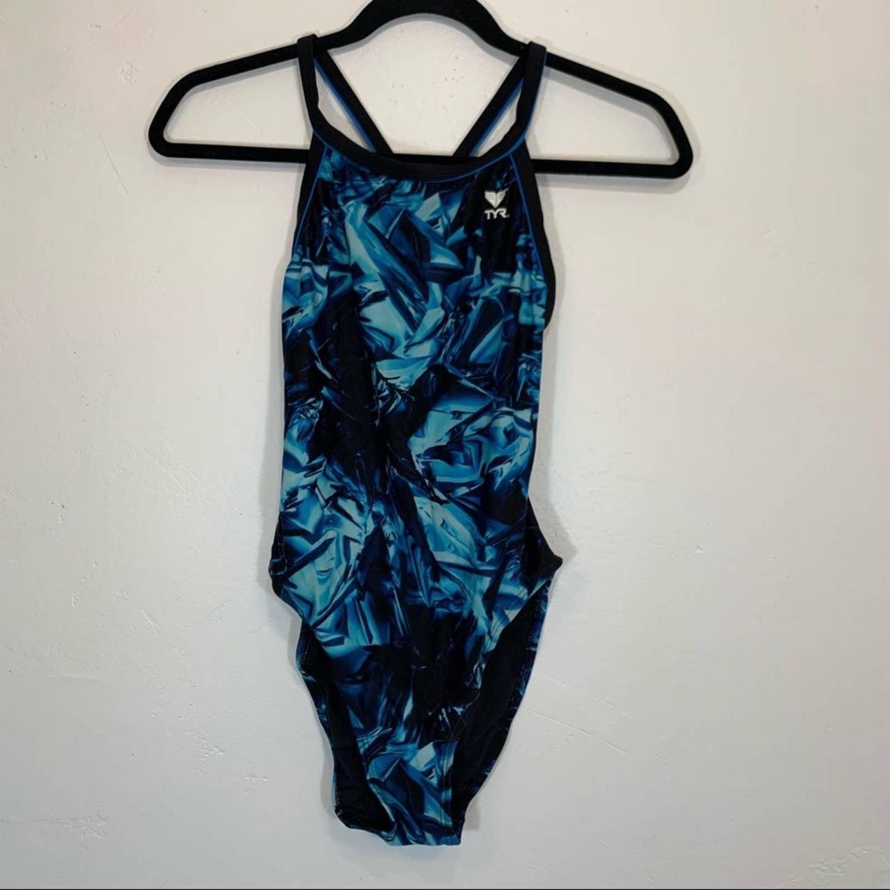 Speedo Women's Blue and Black Swimsuit-one-piece | Depop