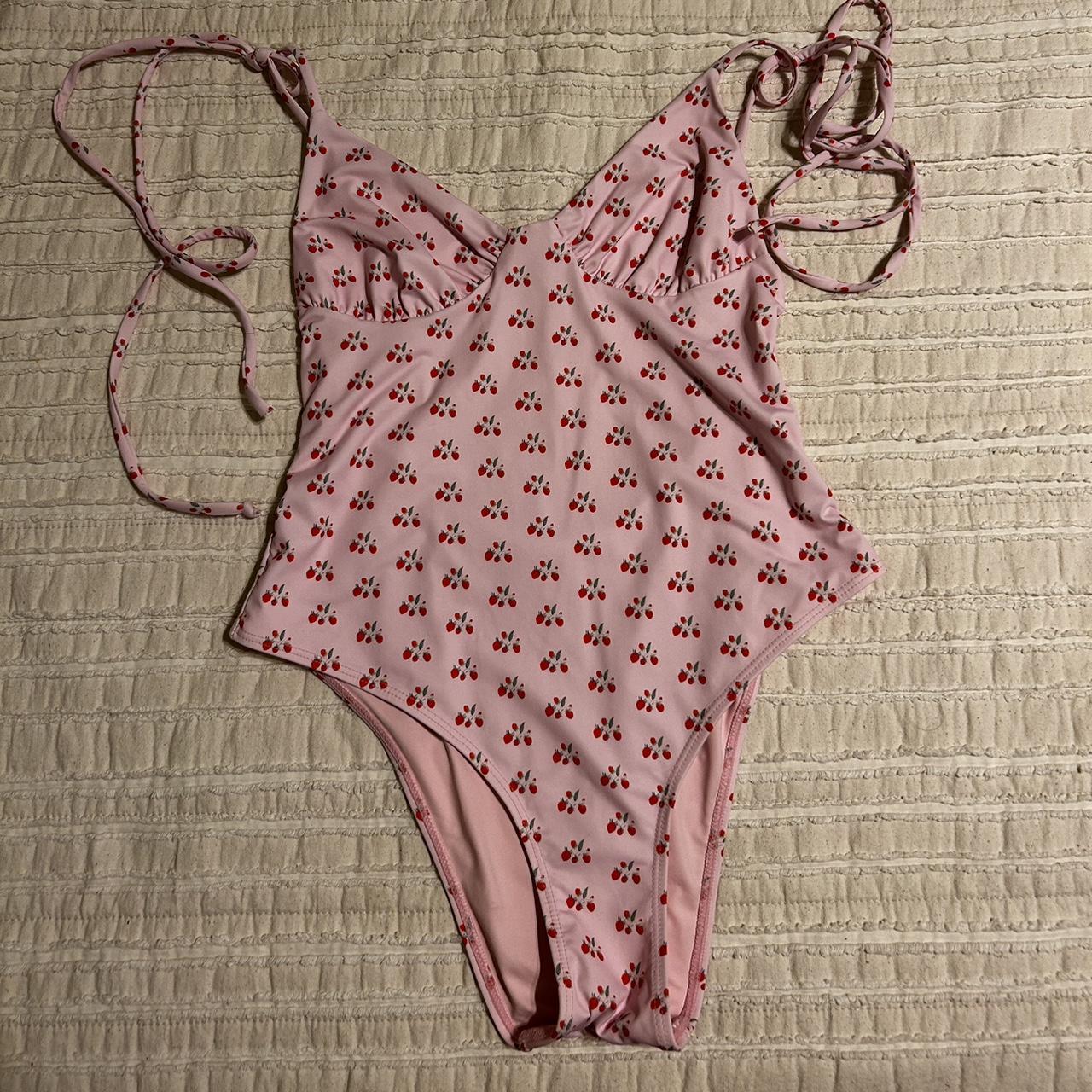 Frankies Bikinis Women's Pink and Red Swimsuitonepiece Depop