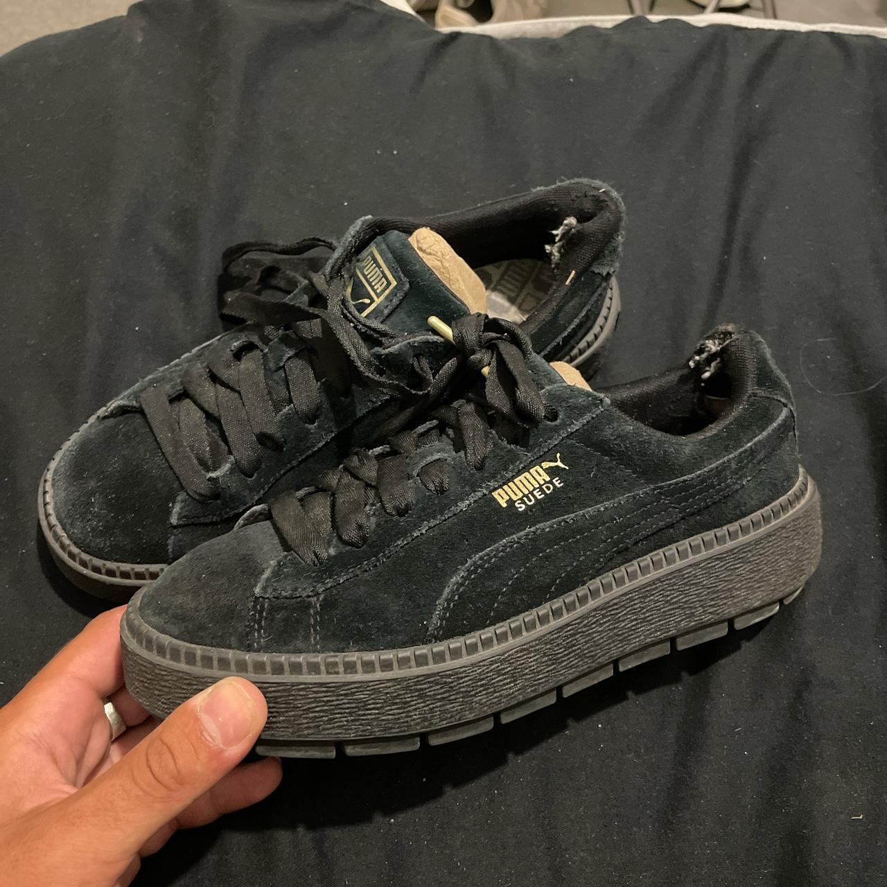 Puma suede Black Fair condition well used Please... - Depop