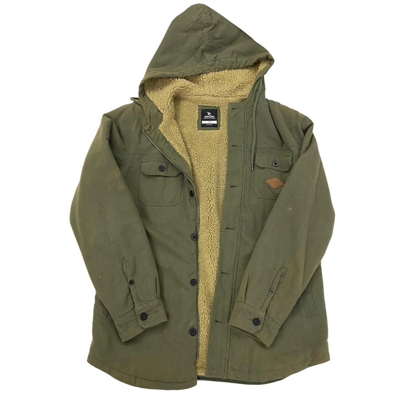 rip curl green fleece lined jacket - size M in... - Depop