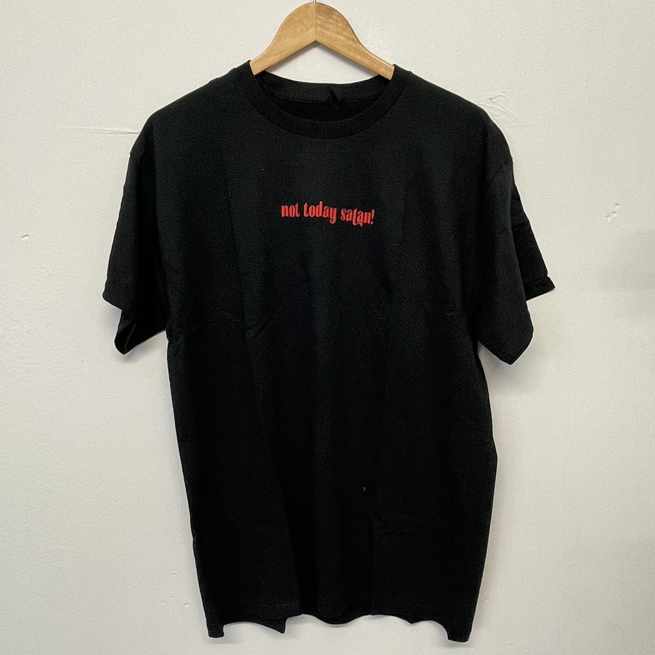 Plain black with red text “not today satan” Size... - Depop