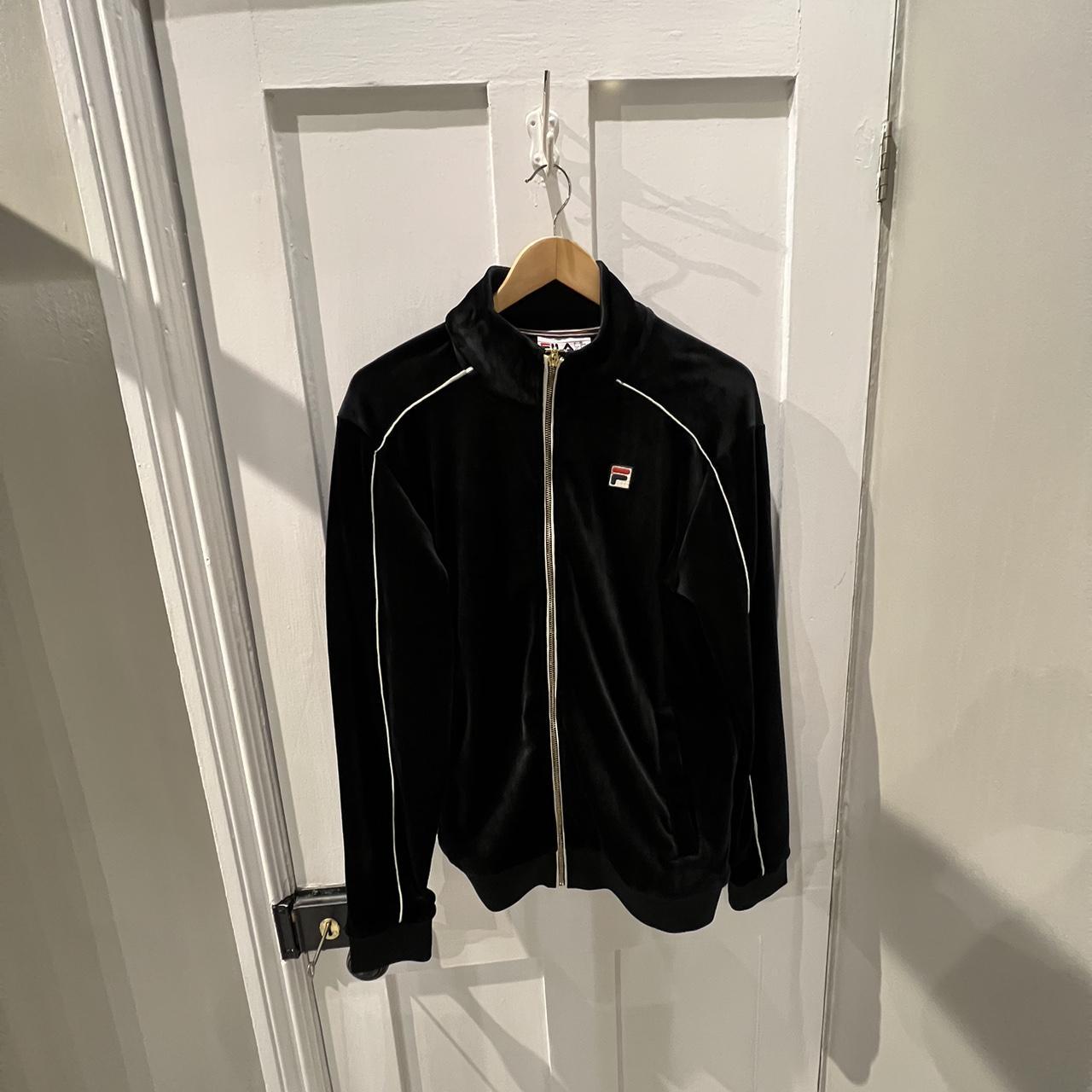 Black velour fila trcak jacket Size small - Depop