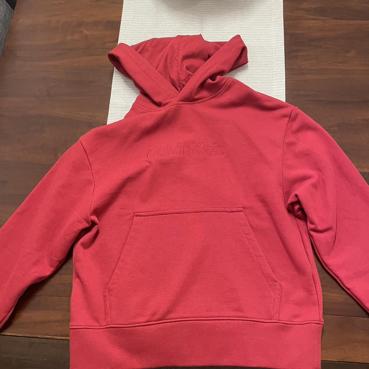 Calvin. Klein unisex red hoodie. Fits more a size XS... - Depop