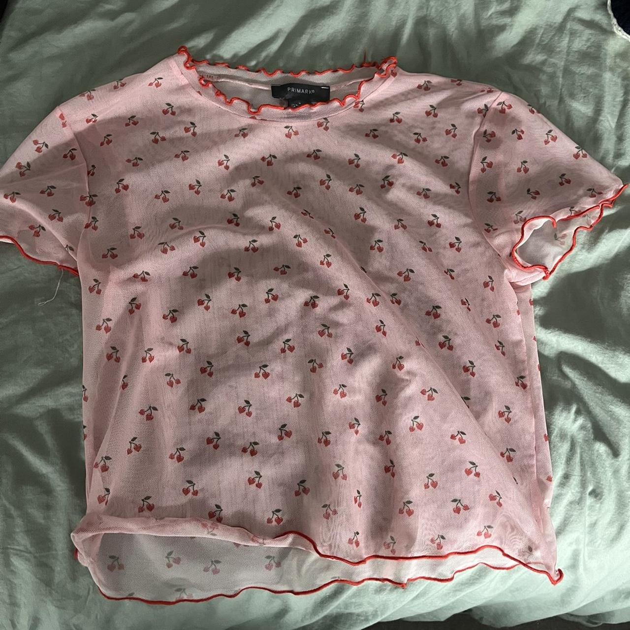 Primark Cherry Mesh Top - Worn once - Selling... - Depop