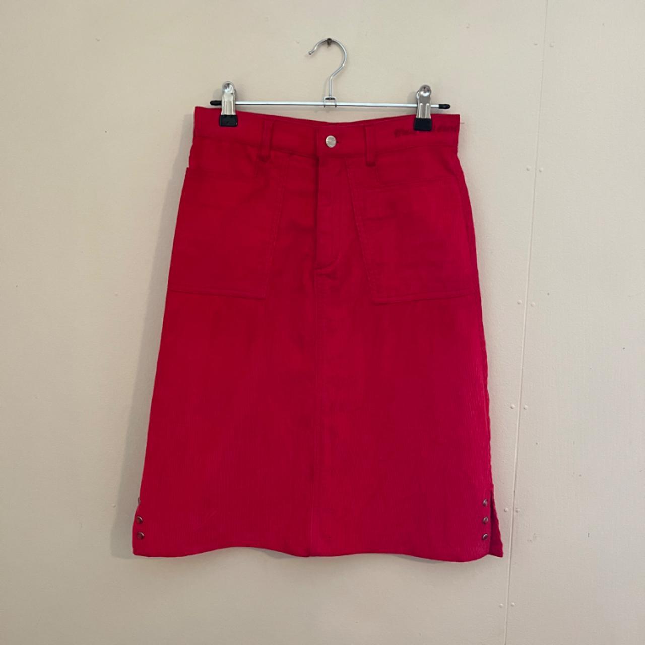 Vintage red midi skirt in cord Would fit an XS Super... - Depop