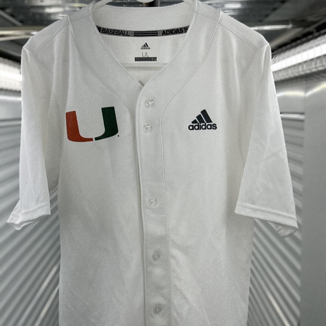 Miami Hurricanes adidas Full Button Baseball Jersey - White