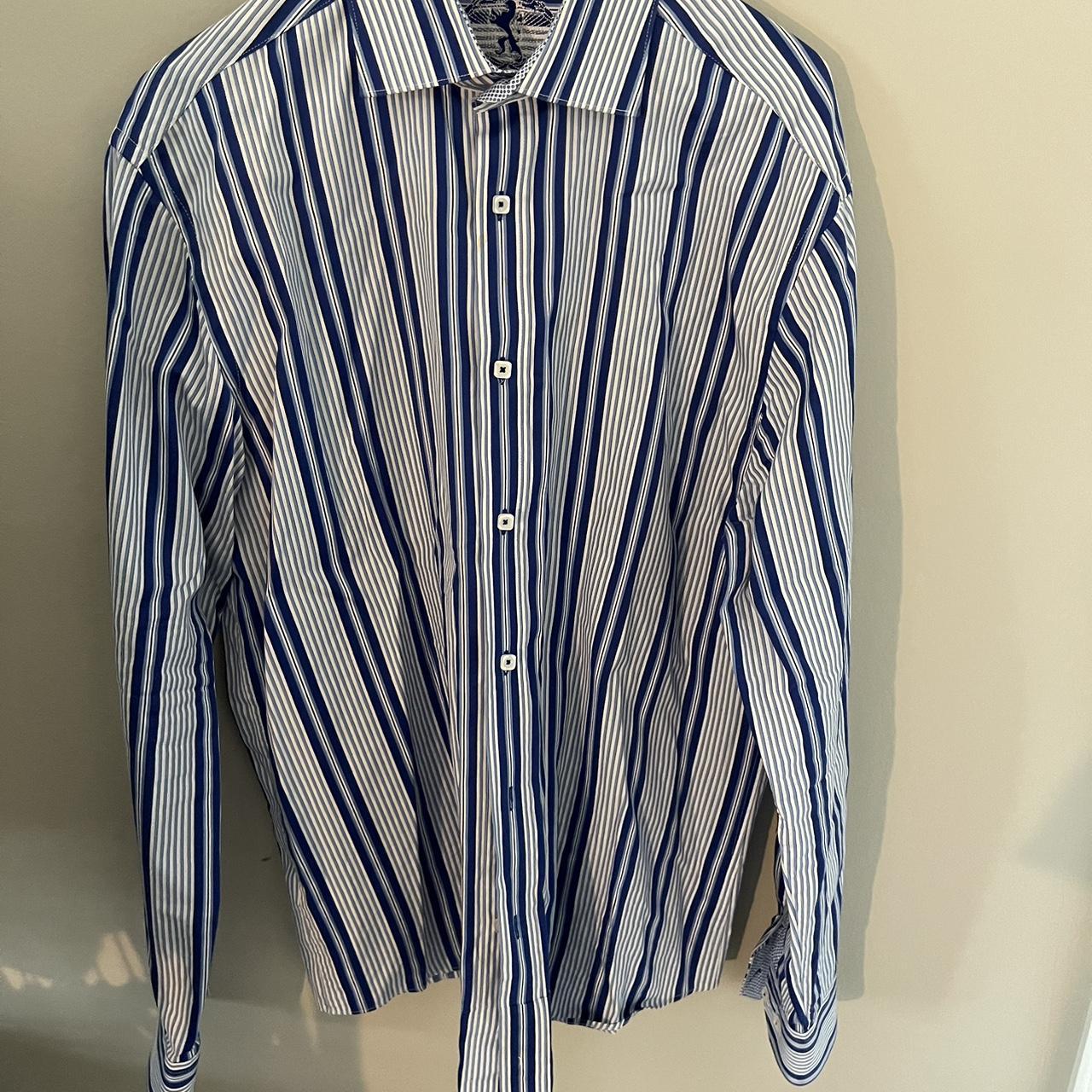 Beautiful Navy Blue and White Bugatchi button down,... - Depop