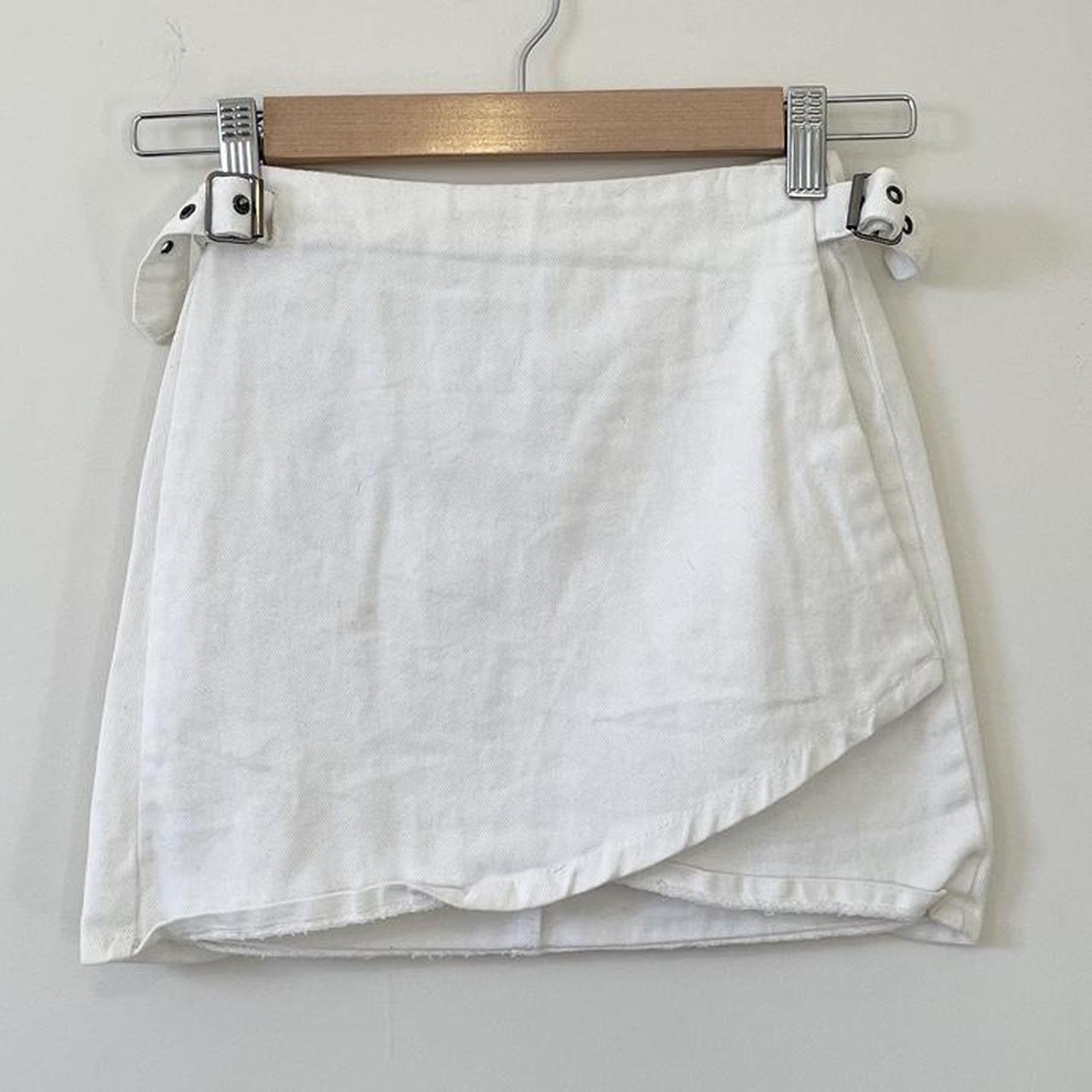 VRG GRL white mini skirt White denim High... - Depop
