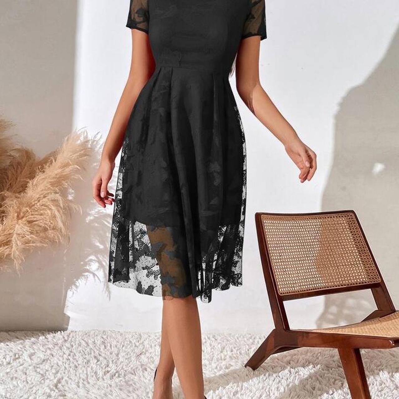 Black lace dress with a short sleeve and a Depop