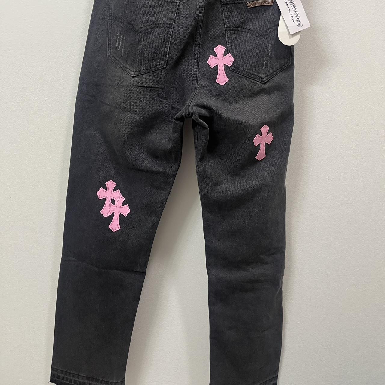 CHROME HEARTS X CDG BLACK DENIM JEANS PINK PATCHES - Depop