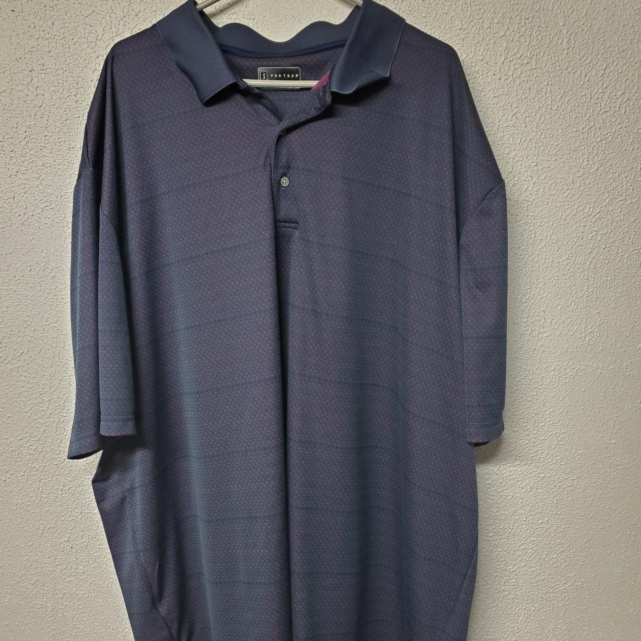 Pga Tour Men S Grey And Purple Polo Shirts Depop