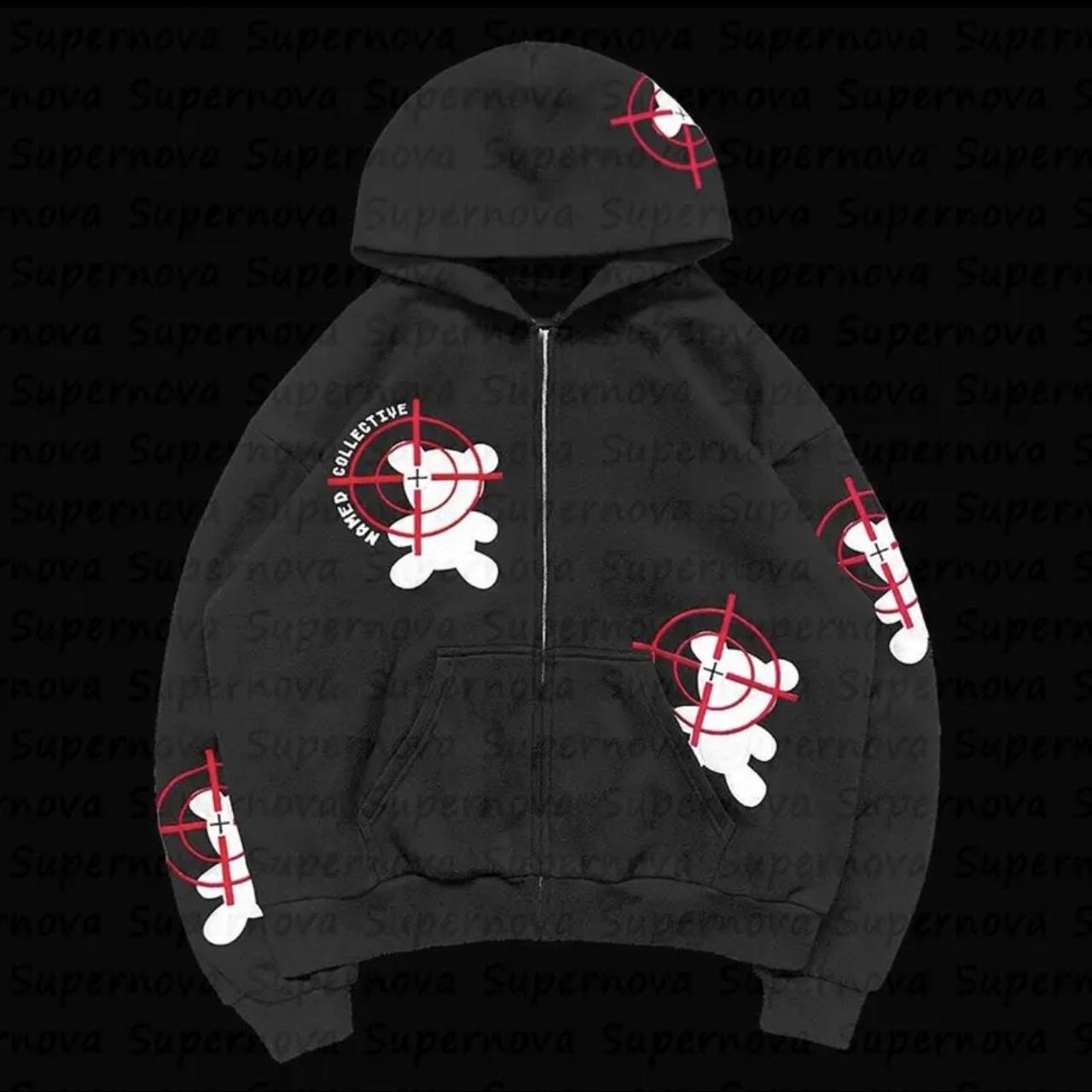 ‼️BLACK AND RED Y2K HOODIE, VERY NICE PIECE, ON... - Depop
