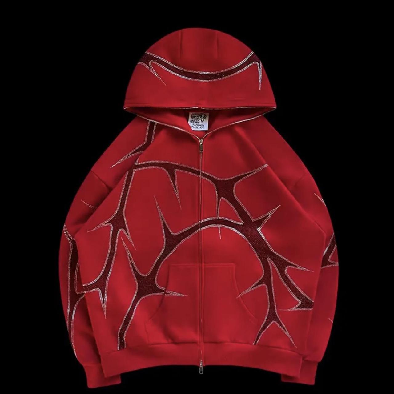‼️RED AND BLACK Y2K HOODIE, VERY NICE PIECE, ON... - Depop