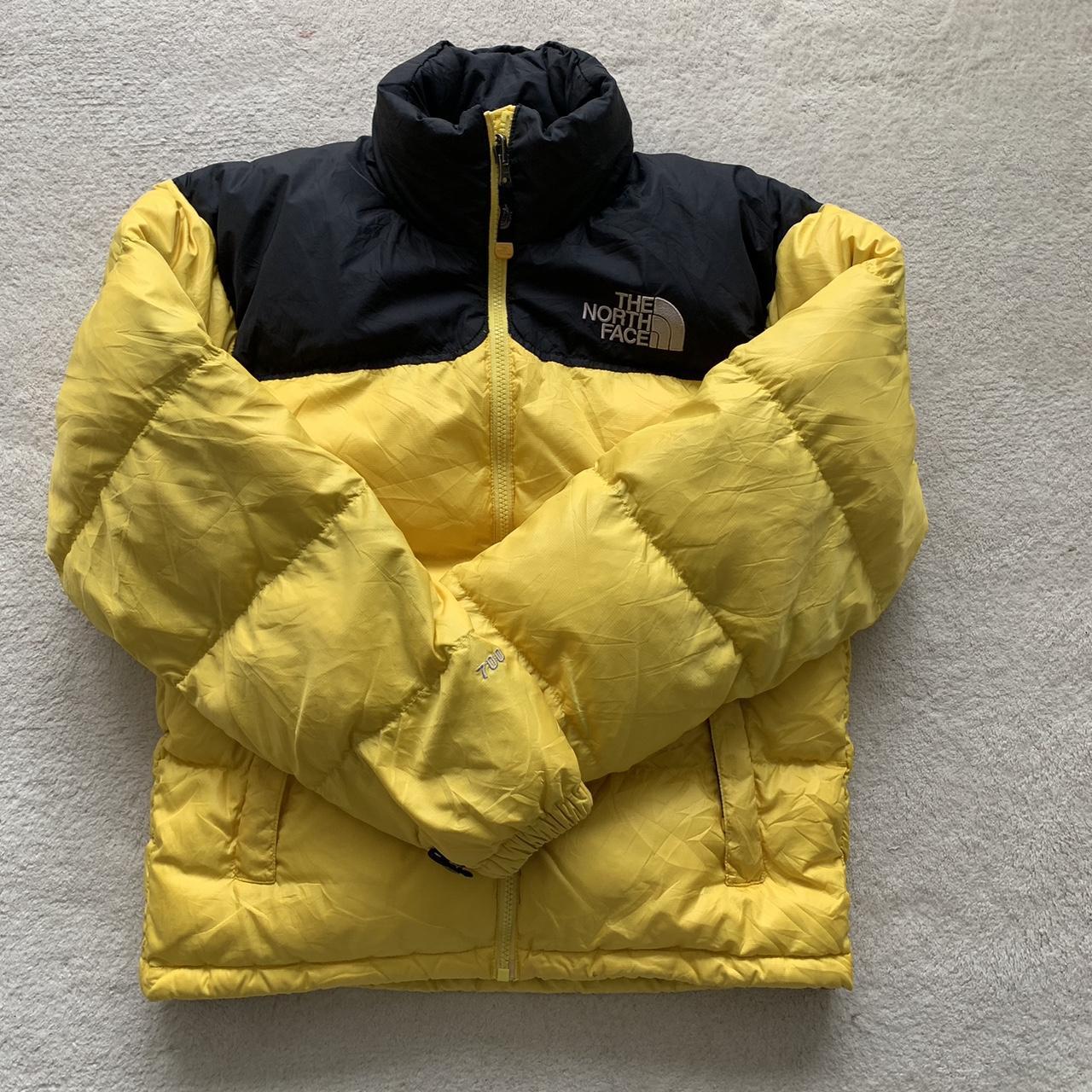 yellow vintage northface puffer nuptse 700 hood Depop